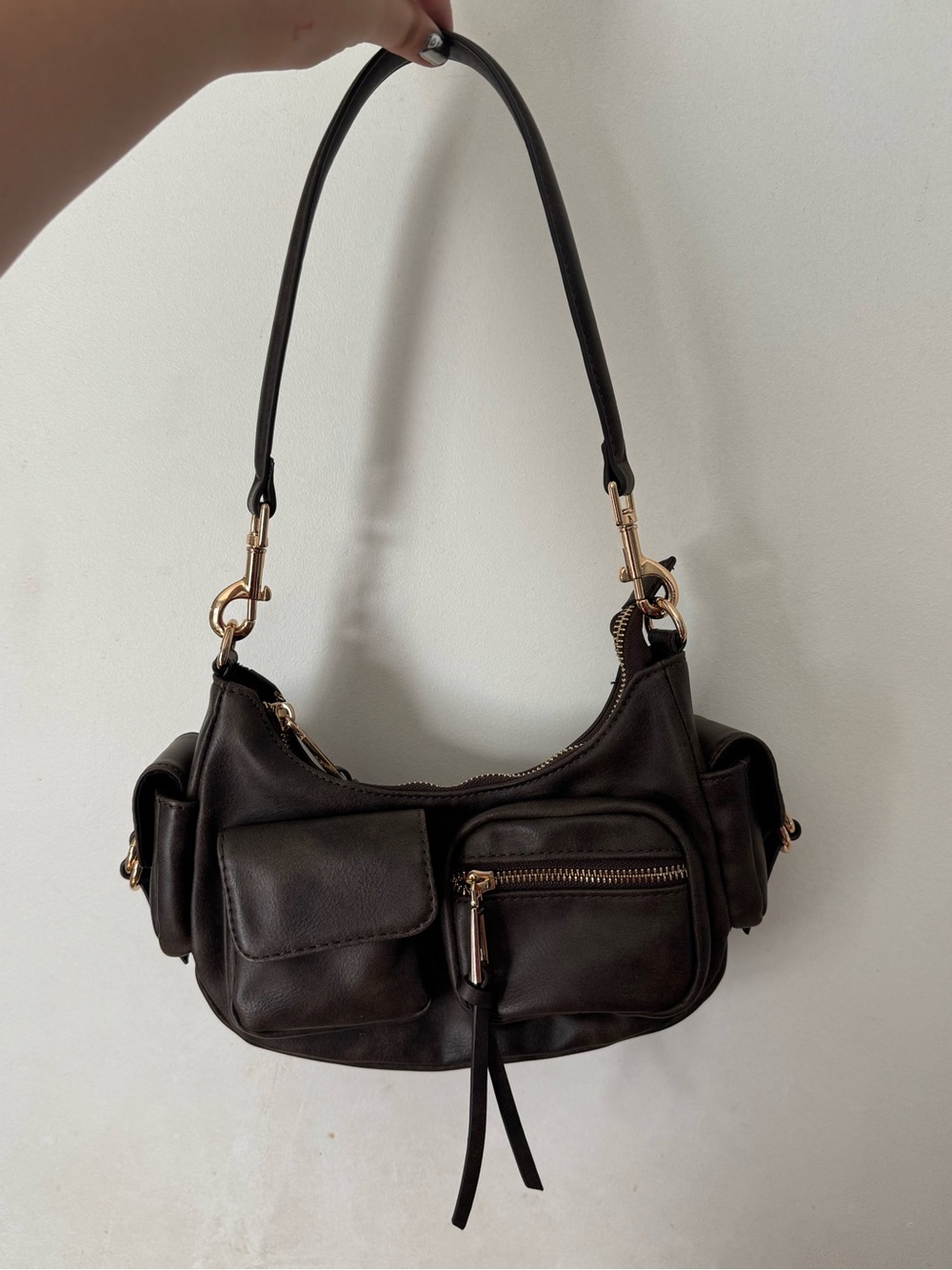 Distressed Brown Aldo Shoulder Bag with Gold Hardware
